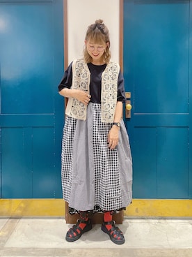 「Samansa Mos2（サマンサ モスモス）のモチーフレースベスト（ベスト）」を使った、うーさん ☁︎ 。さん（レディース・166cm）の夏コーディネート