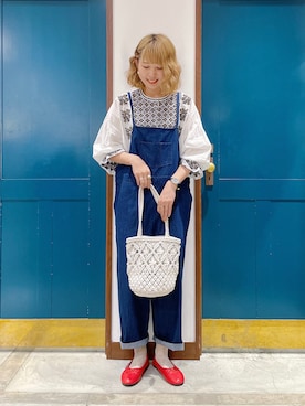 「刺繍」｜「アイテム（チュニック）」を使った、うーさん ☁︎ 。さん（レディース・166cm）の春コーディネート
