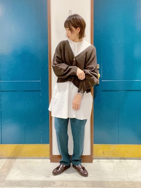 「ショート丈トップス」｜「アイテム（シャツワンピース）」を使った、うーさん ☁︎ 。さん（レディース・166cm）の冬コーディネート
