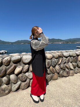 「JUNOAH（ジュノア）のシアーウェーブカットソー（Tシャツ/カットソー）」を使った、しずくさん（レディース・160cm）の春コーディネート