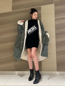 「DIESEL（ディーゼル）のアイテム（その他アウター）」を使った、hiyoriさん（レディース・155cm）の秋コーディネート