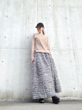 「no brand（ノーブランド）のチュールスカート（スカート、ブラック系）」を使った、Rieさん（レディース・168cm）の夏コーディネート