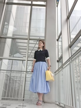 「しまむら（シマムラ）のしまむら　MUMUさんコラボニット（ニット/セーター、ブラック系）」を使った、Rieさん（レディース・168cm）の夏コーディネート