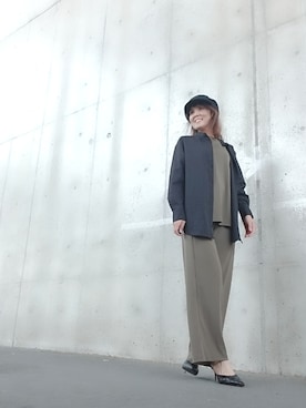 「UNIQLO（ユニクロ）のクレープジャージーストレートパンツ（パンツ、ベージュ系）」を使った、Rieさん（レディース・168cm）の春コーディネート