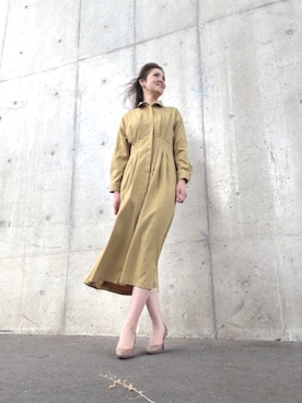 「grove（グローブ）の品よくまとう、大人のシャツワンピース（ワンピース、イエロー系）」を使った、Rieさん（レディース・168cm）の春コーディネート