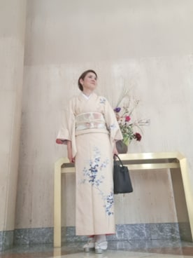 「no brand（ノーブランド）の紬の訪問着（フォーマルスーツ/小物、オレンジ系）」を使った、Rieさん（レディース・168cm）の夏コーディネート