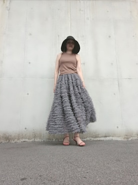 「no brand（ノーブランド）のチュールスカート（スカート、ブラック系）」を使った、Rieさん（レディース・168cm）の夏コーディネート
