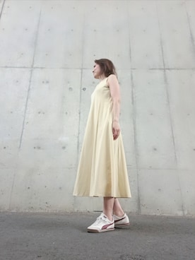 「UNIQLO（ユニクロ）のウルトラストレッチエアリズムワンピース（ワンピース、ホワイト系）」を使った、Rieさん（レディース・168cm）の夏コーディネート