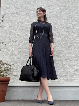 「LAGUNAMOON（ラグナムーン）のLADY MIXレースフレアーワンピース（ドレス）」を使った、Rieさん（レディース・168cm・50代）の夏コーディネート