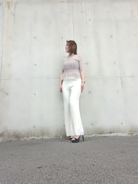 「しまむら（シマムラ）のしまむら　チュールニット（ニット/セーター、グレー系）」を使った、Rieさん（レディース・168cm）の秋コーディネート