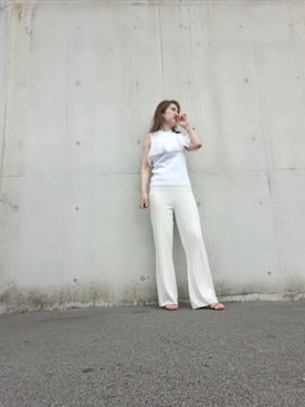 「しまむら（シマムラ）のしまむら　フリルニット（ニット/セーター、ホワイト系）」を使った、Rieさん（レディース・168cm）の秋コーディネート