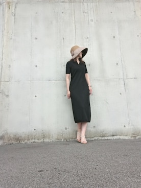 「UNIQLO（ユニクロ）のウォッシャブルスキッパーポロワンピース（ワンピース、ブラック系）」を使った、Rieさん（レディース・168cm）の秋コーディネート
