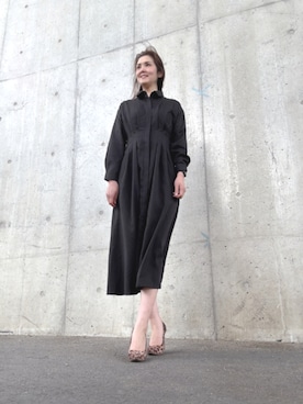 「grove（グローブ）の品よくまとう、大人のシャツワンピース（ワンピース、イエロー系）」を使った、Rieさん（レディース・168cm）の春コーディネート