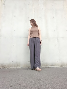 「GU（ジーユー）のGU　ドレープワイドパンツ（パンツ、ブルー系）」を使った、Rieさん（レディース・168cm）の秋コーディネート