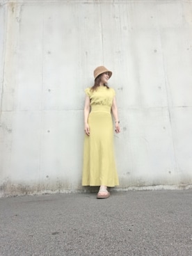 「LAGUNAMOON（ラグナムーン）のウエストマークドルマンニットワンピース（ワンピース、グリーン系）」を使った、Rieさん（レディース・168cm）の夏コーディネート