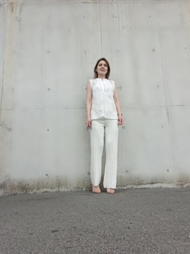 「しまむら（シマムラ）のアイテム（Tシャツ/カットソー、ホワイト系）」を使った、Rieさん（レディース・168cm）の夏コーディネート