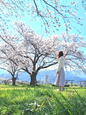 「GU（ジーユー）のパフスウェットフルジップパーカ（パーカー、ホワイト系）」を使った、Rieさん（レディース・168cm）の春コーディネート