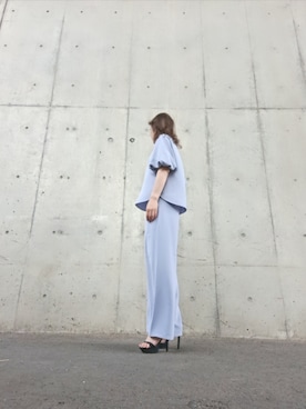 「GU（ジーユー）のGU　ドレープワイドパンツ（パンツ、ブルー系）」を使った、Rieさん（レディース・168cm）の夏コーディネート