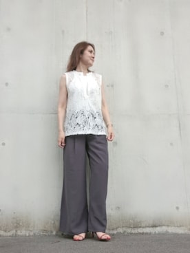 「しまむら（シマムラ）のアイテム（Tシャツ/カットソー、ホワイト系）」を使った、Rieさん（レディース・168cm）の秋コーディネート
