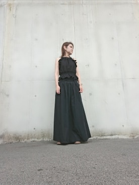 「BEAUTY&YOUTH UNITED ARROWS（ビューティーアンドユースユナイテッドアローズ）のナイロンコットン ギャザーキャミワンピース 23SS（ワンピース、ブラック系）」を使った、Rieさん（レディース・168cm）の夏コーディネート