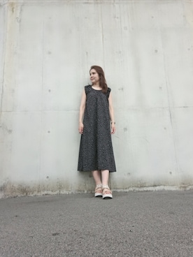 「しまむら（シマムラ）のしまむら　ドットワンピース（ワンピース、ブラック系）」を使った、Rieさん（レディース・168cm）の秋コーディネート