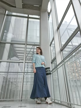 「GU（ジーユー）のマーメイドデニムスカート（デニムスカート、ブルー系）」を使った、Rieさん（レディース・168cm）の夏コーディネート
