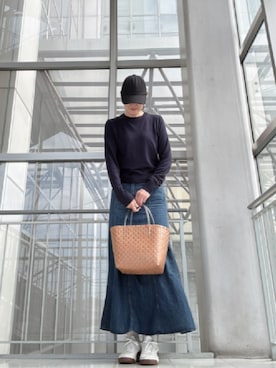 「GU（ジーユー）のマーメイドデニムスカート（デニムスカート、ブルー系）」を使った、Rieさん（レディース・168cm）の春コーディネート