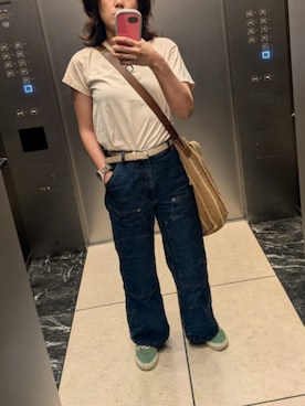「CREDONA（クレドナ）のDOUBLE KNEE WASHED DENIM PANTS/ダブルニーウォシュドデニムパンツ（デニムパンツ、ブルー系）」を使った、ai*さん（レディース・165cm）の夏コーディネート
