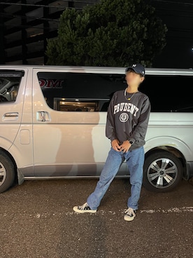 「MR.GENTLEMAN（ミスタージェントルマン）のアイテム（帽子）」を使った、ベッケンさん（メンズ・182cm）の秋コーディネート