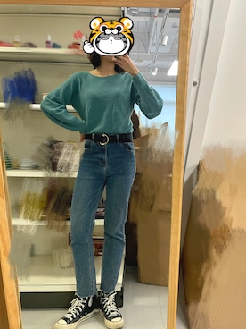 「日系极简」｜「アイテム（スウェット）」を使った、Jasmine さん（レディース・170cm）の冬コーディネート