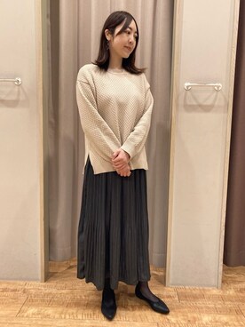 「DRESKIP（ドレスキップ）の【高レビュー/洗える/S-LL】ポコポコの表面感が魅力 ラーベン柄ニット（ニット/セーター、ベージュ系）」を使った、hashiさん（レディース・163cm）の冬コーディネート