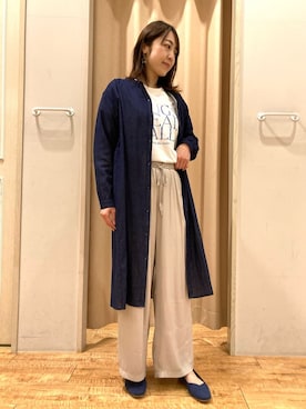 「SHOO・LA・RUE（シューラルー）の◆【高レビュー】洗えてサラサラ スクエアニットパンプス（パンプス、ブルー系）」を使った、hashiさん（レディース・163cm）の春コーディネート