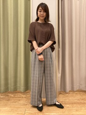 「DRESKIP（ドレスキップ）の【洗濯後しわになりにくい】さらっとタッチの 5分袖ドルマンブラウス（シャツ/ブラウス、ブラウン系）」を使った、hashiさん（レディース・163cm）の夏コーディネート