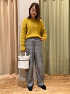 「DRESKIP（ドレスキップ）の【S-LL/ゆったり】ふわふわシャギー 大人レディなニット（ニット/セーター、イエロー系）」を使った、hashiさん（レディース・163cm）の秋コーディネート
