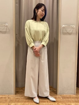 「DRESKIP（ドレスキップ）の【洗える/洗濯後しわになりにくい】無理せずキレイ 肩タックブラウス（シャツ/ブラウス、イエロー系）」を使った、hashiさん（レディース・163cm）の春コーディネート