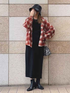 「赤チェック」｜「アイテム（帽子）」を使った、舞妓さん（レディース・160cm）の秋コーディネート