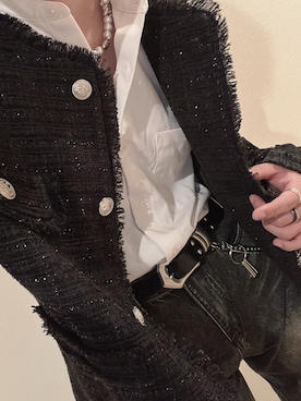 「アイテム（ノーカラージャケット）」を使った、真魁 ( まお )さん（メンズ・171cm）の冬コーディネート