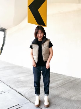 「アイテム（ダウンベスト、その他）」を使った、きょうこさん（レディース・162cm）の冬コーディネート