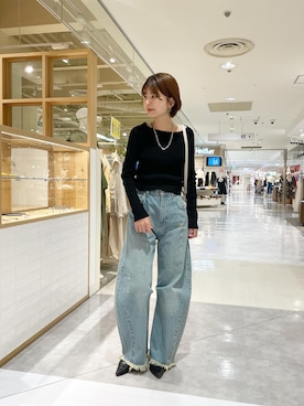 「mystic（ミスティック）の【サイズ展開あり】カーブデニム（デニムパンツ、ブルー系）」を使った、shiraiさん（レディース・160cm）の冬コーディネート