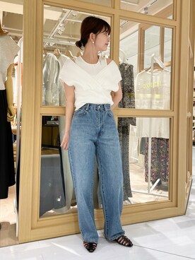 「mystic（ミスティック）のレイヤードクロスニット（ニット/セーター、ホワイト系）」を使った、shiraiさん（レディース・160cm）の夏コーディネート