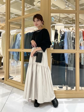 「mystic（ミスティック）の【SETアイテム】ティアードキャミワンピースニットSET（ワンピース、ブラック系）」を使った、shiraiさん（レディース・160cm）の冬コーディネート