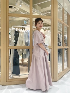 「mystic（ミスティック）のドロストギャザーワンピース（ワンピース、ピンク系）」を使った、shiraiさん（レディース・160cm）の春コーディネート