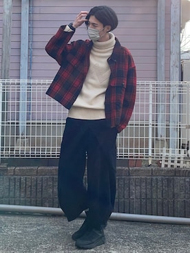「JUNYA WATANABE MAN（ジュンヤワタナベマン）のアイテム（ニット/セーター）」を使った、HIROMUさん（メンズ・185cm）の冬コーディネート