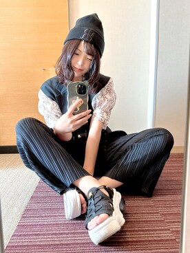 「rienda（リエンダ）のアイテム（帽子）」を使った、Satomi🐈💚さん（レディース・159cm）の秋コーディネート