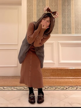 「H&M（エイチ・アンド・エム）のアイテム（ローファー）」を使った、Satomi🐈💚さん（レディース・159cm）の秋コーディネート