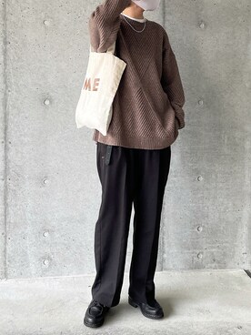 「センタープレスパンツ」｜「アイテム（その他シューズ）」を使った、reposukeさん（メンズ・173cm）の冬コーディネート