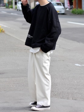 「センタープレスパンツ」｜「アイテム（スウェット）」を使った、reposukeさん（メンズ・173cm）の夏コーディネート