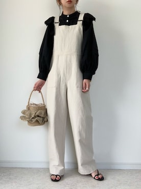 「レースブラウス」｜「アイテム（サロペット/オーバーオール）」を使った、maiko さん（レディース・159cm）の春コーディネート