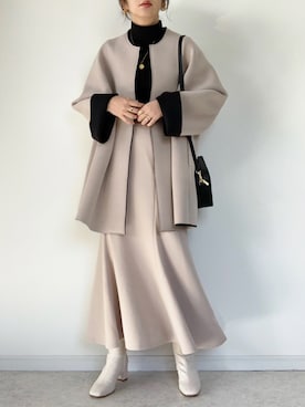 「スクエアトゥ」｜「アイテム（ノーカラーコート）」を使った、maiko さん（レディース・159cm）の秋コーディネート
