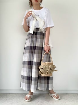 「UNITED ARROWS（ユナイテッドアローズ）のアイテム（かごバッグ）」を使った、maiko さん（レディース・159cm）の夏コーディネート